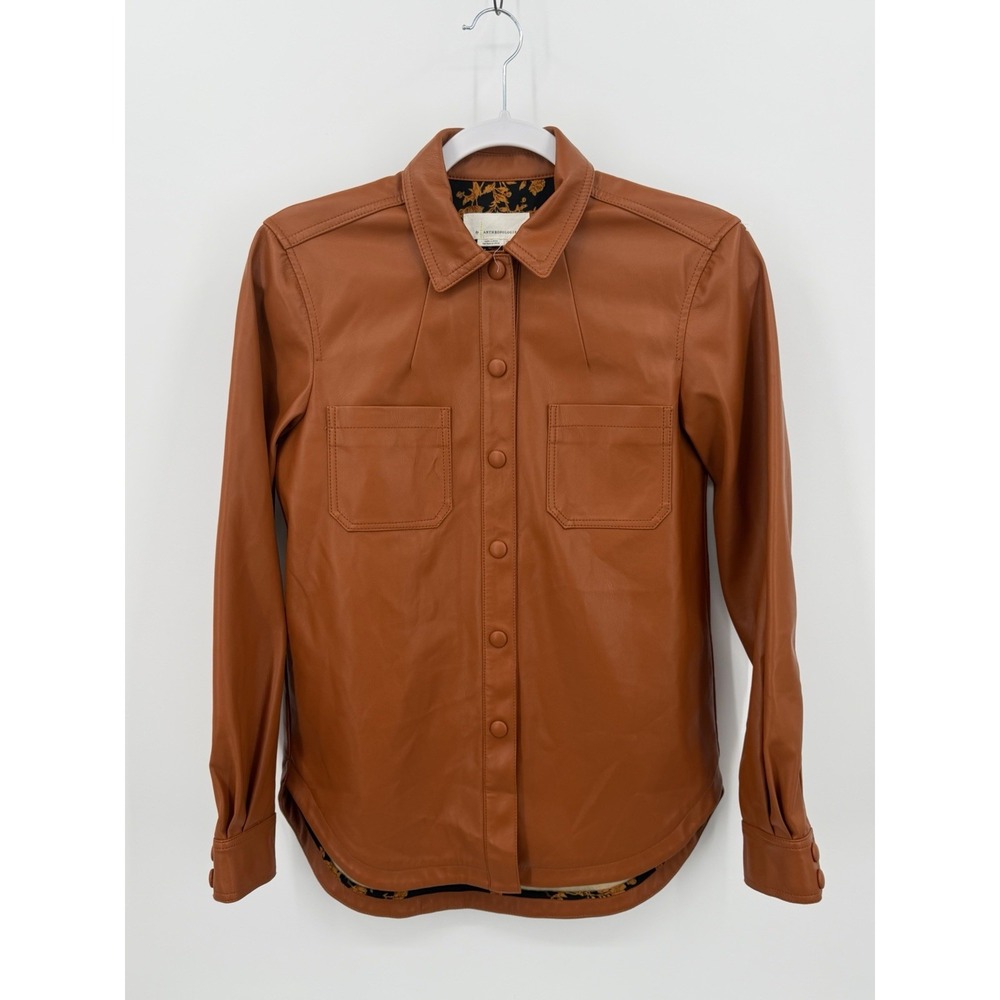 Anthropologie Faux Leather Corset Puff Sleeve Jacket Sephia Brown Size‎ 6